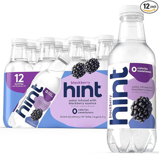 Hint Water Blackberry, Pure Water Infused with Blackberry, Zero Sugar, Zero Calories, Zero Sweeteners, Zero Preservatives, Zero Artificial Flavors, 16 Fl Oz (Pack of 12)-FlexoryFit