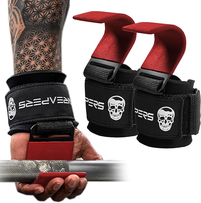 Gymreapers Weight Lifting Hooks (Pair), Heavy Duty Power Wrist Straps Hand Grip Support For Deadlifts, Pull Ups, Shrugs - Gym Gloves For Men and Women-FlexoryFit