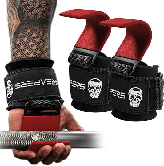 Gymreapers Weight Lifting Hooks (Pair), Heavy Duty Power Wrist Straps Hand Grip Support For Deadlifts, Pull Ups, Shrugs - Gym Gloves For Men and Women-FlexoryFit