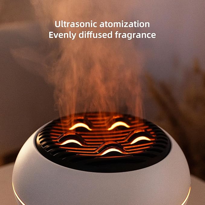 Essential Oil Diffuser 350ML Flame Diffuser Aromatherapy Humidifier, Remote & 7-Color Lights, Cool Mist Humidifier for Home Bedroom, Office, Hotel (White)