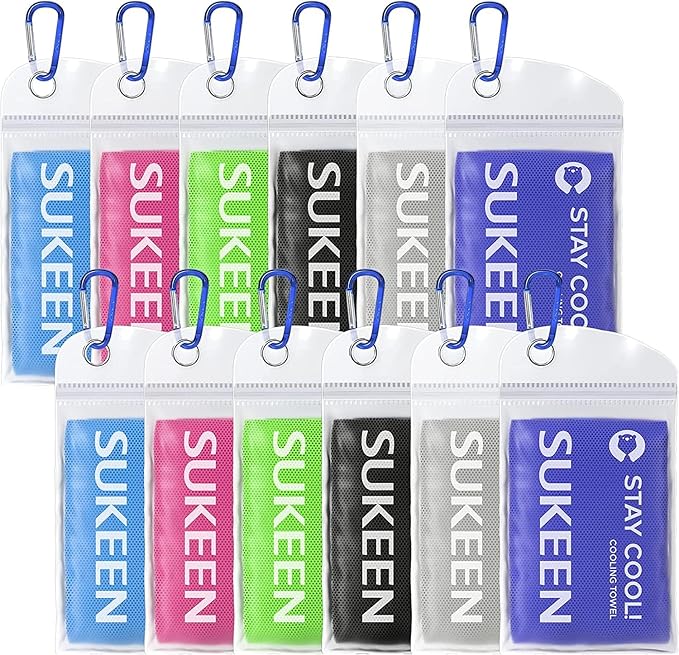 Sukeen 12 Pack Cooling Sports Towel Bulk (40"x12"), Quick-Drying Neck Cooling Wraps, Soft & Breathable Microfiber Ice Towel for Athletes, Sports Fitness Enthusiasts in Gym, Workers in Outdoor Summer-FlexoryFit