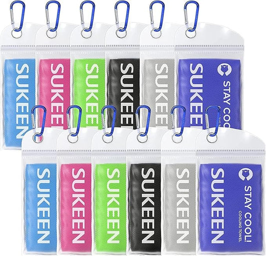 Sukeen 12 Pack Cooling Sports Towel Bulk (40"x12"), Quick-Drying Neck Cooling Wraps, Soft & Breathable Microfiber Ice Towel for Athletes, Sports Fitness Enthusiasts in Gym, Workers in Outdoor Summer-FlexoryFit