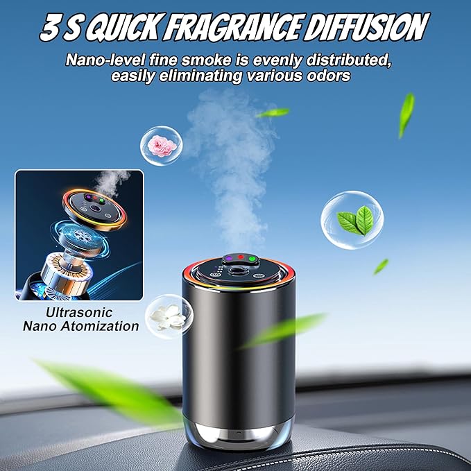 Smart Car Air Freshener, Car Air Freshener Diffuser with 3 Color Starry Sky Projection, Cars Scent Diffuser with RGB Music Syncing Light, 3 Mode Adjustable, Auto On/Off Cars Diffuser, 50ml Cologne