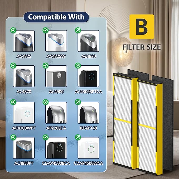 FLT4825 HEPA Filter B Replacement Compatible with Guardian Air Purifier Models AC4825 AC4300 AC4800 AC4850PT AC4850 AC4900 AC4820 AP2200CA with 8 Activated Carbon Pre-Filters Yellow