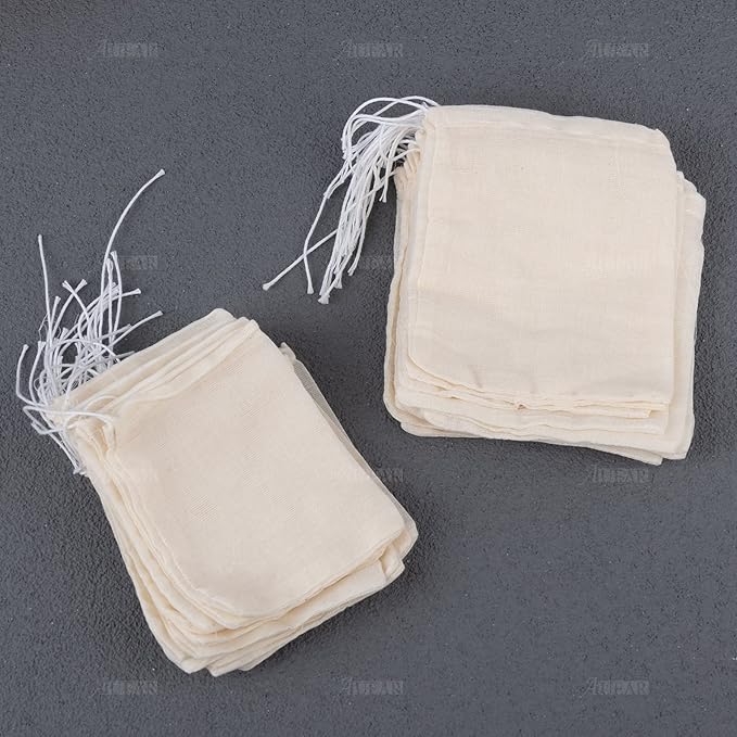AUEAR, 40 Pack Reusable Drawstring Cotton Soup Bags Spice Tea Filter Coffee Brew Herb Muslin Cheesecloth for Straining(2 Sizes)