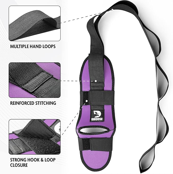 DMoose Fitness Foot & Calf Stretcher with Adjustable Padded Stretching Strap for Plantar Fasciitis, Hamstring, Heel Spurs and Achilles Tendonitis Relief - Yoga Leg Stretch Strap for Flexibility-FlexoryFit