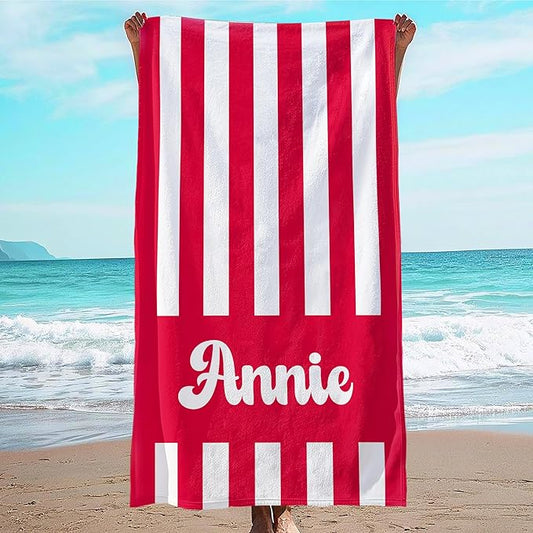 JML Personalized Beach Towel with Name, Custom Cabana Stripe Beach Towel, Customized Microfiber Pool Towel, Quick Dry & Absorbent Swim Towel for Adult,Mother's Day, Birthday, Summer Holiday,Vacation-FlexoryFit