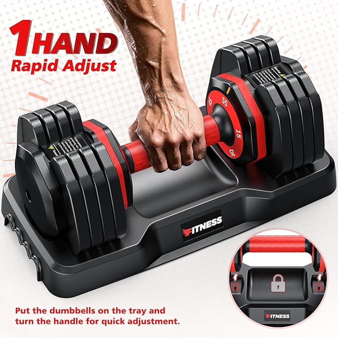 Adjustable Dumbbells Set of 2, 1 Hand Adjustable Weights Dumbbells Set, 5 in 1/10 in 1 Free Dumbbell with Anti-Slip Texture Handle, 25/55/80lb Pair Weight Set For Home Gym Suit both Men and Women-FlexoryFit
