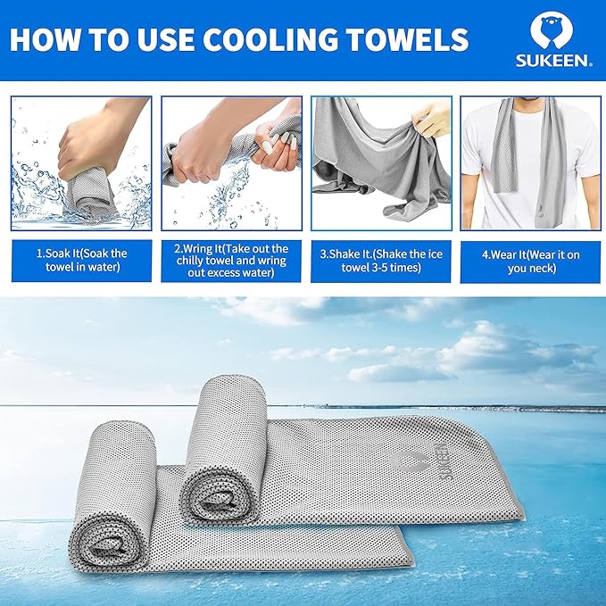 Sukeen 8 Pack Cooling Towel (40"x12"), Ice Towel Sets,Soft Breathable Chilly Towel,Microfiber Towel for Yoga,Sport,Running,Gym,Workout,Camping,Fitness,Workout-FlexoryFit