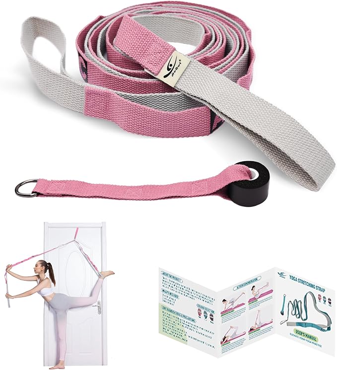 HiRui Stretching Strap Yoga Strap with Door Anchor, 14-Loops Non-Elastic Stretch Straps for Physical Therapy, Pilates, Dance, Gymnastics | Stretch Band with Workout Guide for Women & Men-FlexoryFit