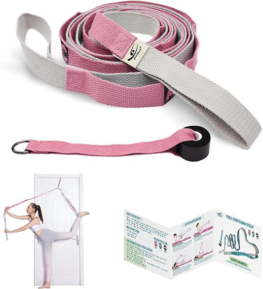 HiRui Stretching Strap Yoga Strap with Door Anchor, 14-Loops Non-Elastic Stretch Straps for Physical Therapy, Pilates, Dance, Gymnastics | Stretch Band with Workout Guide for Women & Men-FlexoryFit