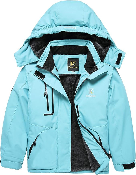 Keevoom Girl's Ski Jacket Winter Warm Thick Snow Coat Windproof Kids Outdoor Hooded Jackets-FlexoryFit