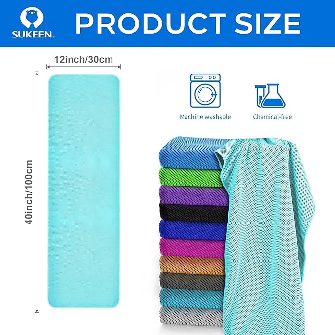 Sukeen Cooling Towel (40"x12"), Ice Towel Sets,Soft Breathable Chilly Towel,Microfiber Towel for Yoga,Sport,Running,Gym,Workout,Camping,Fitness,Workout & More Activities, 8 Pack-FlexoryFit