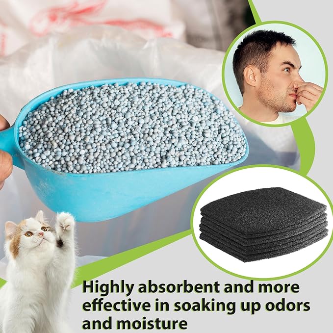 Jecery 10 Pcs Activated Carbon Cat Litter Box Replacement Filters Compatible with Petmate Booda Clean Step 6.3 x 5.91 Inches Filters to Absorbs Odors and Controls Damp for Keeping Fresh