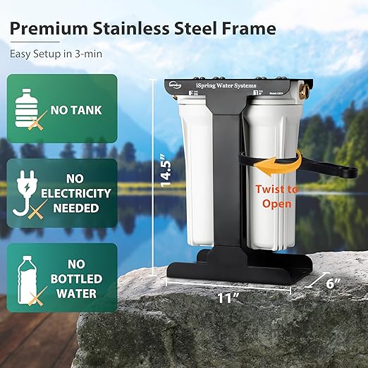 iSpring RV Water Filter System, SGS-Tested PFAS, Báctérïa & Viruses Removal, Reduces Chlorine, Sediments, and Odor, High Capacity Tankless Design, Lead-Free Brass Quick Connectors(Model: CW21-PFBV)