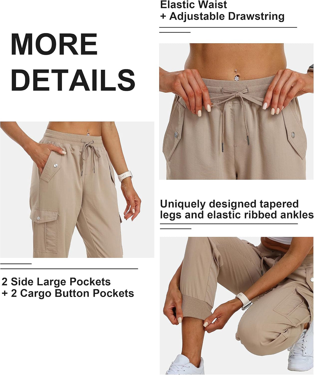 MoFiz Women's Outdoor Cargo Pants Lightweight Joggers Elastic Waist Athletic Hiking Sweatpants Casual Travel Pant with Pocket