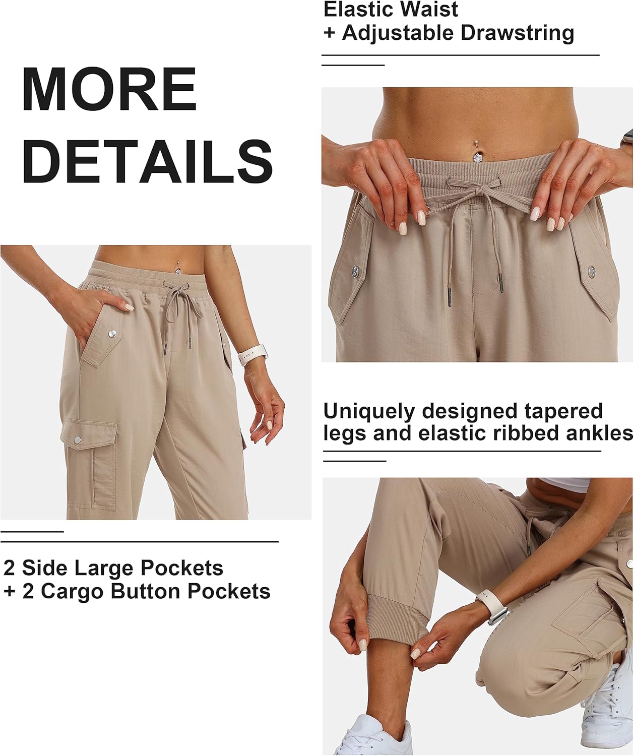 MoFiz Women's Outdoor Cargo Pants Lightweight Joggers Elastic Waist Athletic Hiking Sweatpants Casual Travel Pant with Pocket