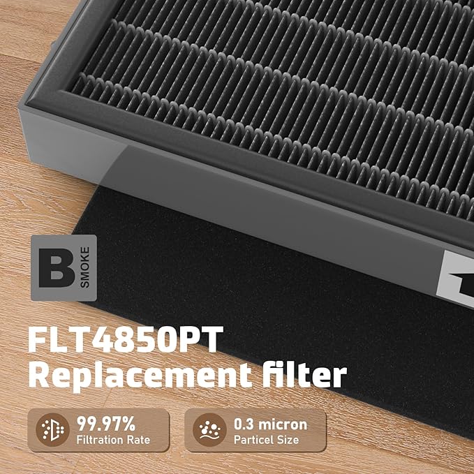 Filter B Smoke Clear HEPA Replacement Compatible with AC4825 AC4300 AC4800 AC4900 AC4850, 2 True HEPA Filters & 6 Activated Carbon Pre-Filters, FLT4825SM, Black/Gray