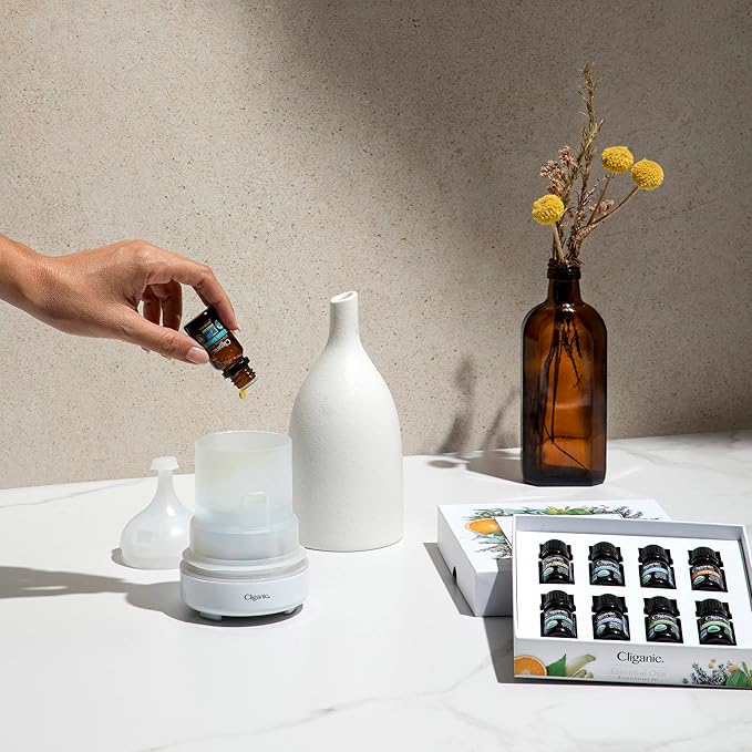 Cliganic Ceramic Aromatherapy Diffuser for Essential Oils (Black) - 7 Color Lights, Cool Mist, Auto Shut Off for Home & Office