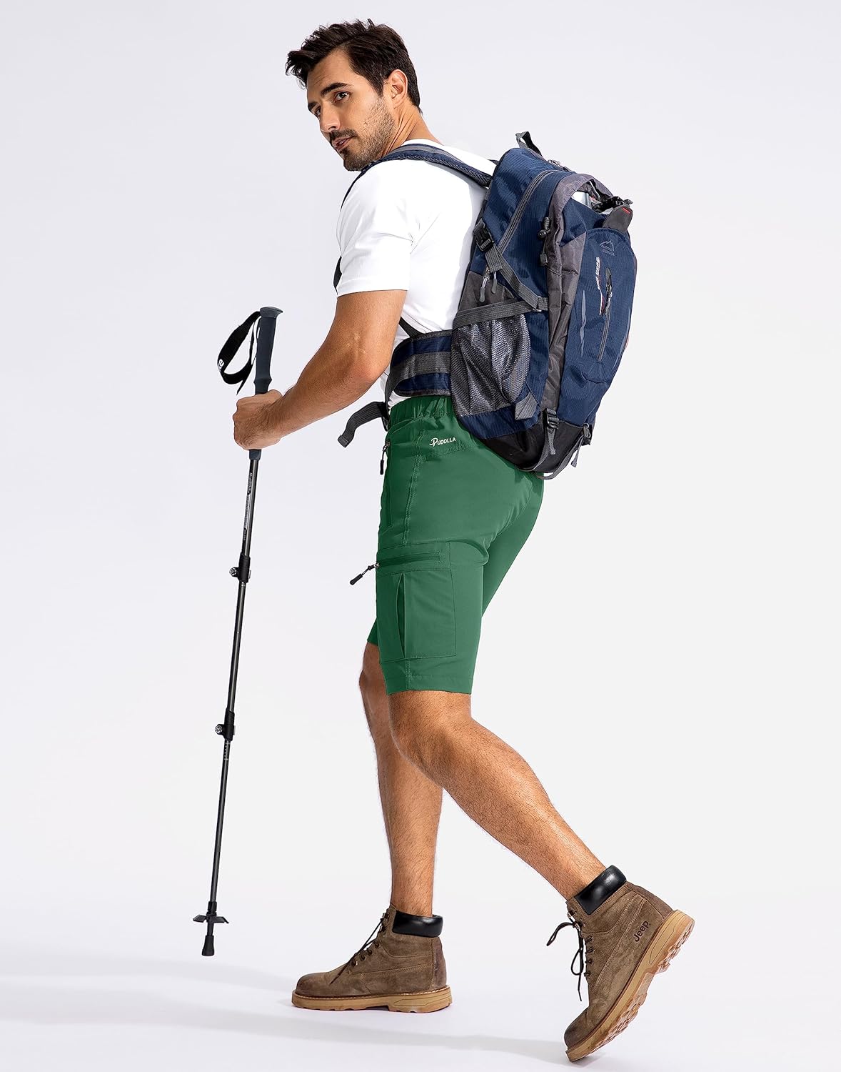Pudolla Men's Hiking Cargo Shorts 9" Lightweight Outdoor Work Shorts for Men Travel Golf Camping Casual with 5 Zipper Pockets