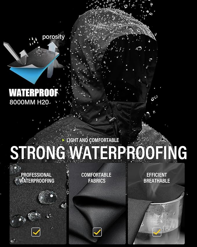 iCreek Men's Rain Jacket Lightweight Waterproof Packable Rain Shell Jacket Raincoat with Hood Windbreaker for Cycling, Golf-FlexoryFit