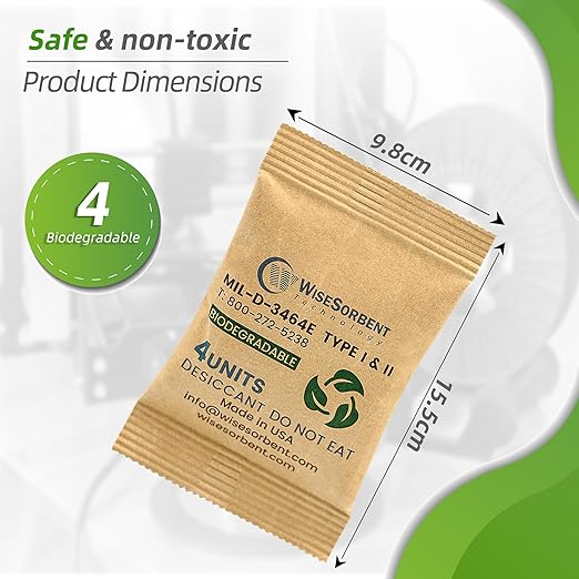 Kraft Clay Desiccants Packs for Safe, 132 Gram 500 Packs Dehumidifier for Gun Safe, 4 Unit Military Grade Moisture Absorbers, Conforms to MIL-D-3464E Type I & II Absorbents