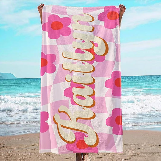 JML Personalized Beach Towel with Name, Custom Flower Beach Towel, Customized Microfiber Pool Towel, Quick Dry & Absorbent Swim Towel for Adult,Anniversary, Birthday, Summer Holiday,Vacation-FlexoryFit