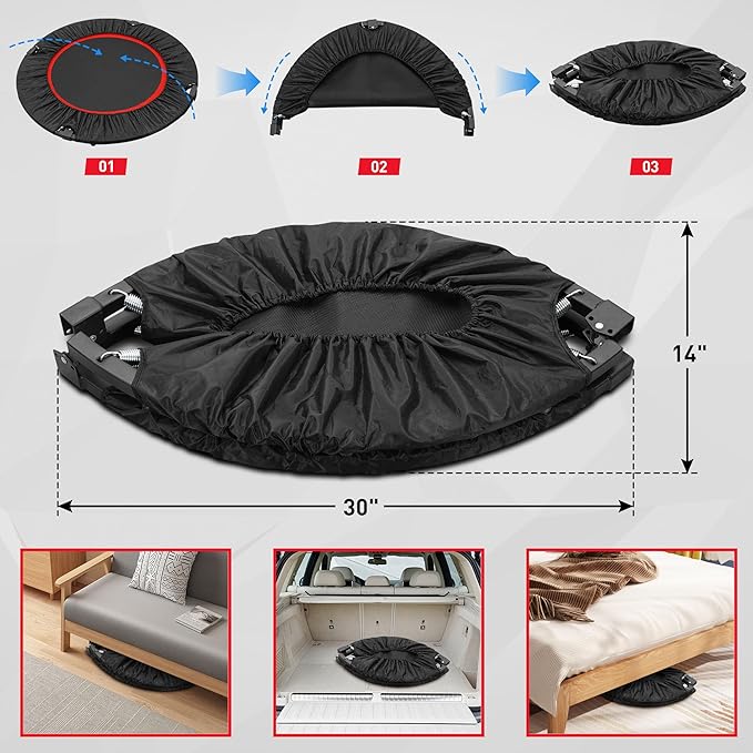 HYD-Parts 40" 48" Mini Trampoline for Adults and Kids Exercise Rebounder with Adjustable Bar Fitness Trampoline Indoor Max Load 330 440lbs-FlexoryFit
