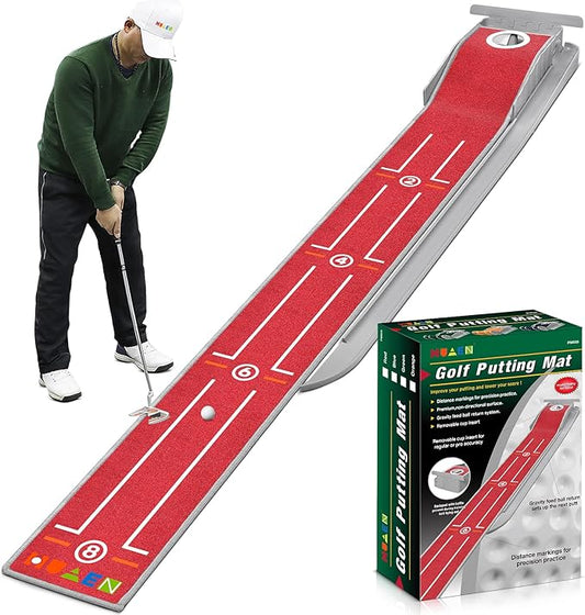 Mini Golf Putting Mat - Indoor/Outdoor with Ball Return Alignment Guide & Durable Velvet Crystal Mat Golf Accessories for Men Enjoy Speedy Wrinkle-Resistant Putting Fun