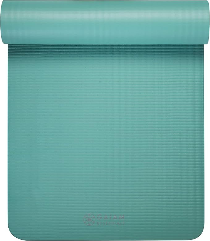 Gaiam Essentials Thick Yoga Mat Fitness & Exercise Mat with Easy-Cinch Yoga Mat Carrier Strap, 72"L x 24"W x 2/5 Inch Thick-FlexoryFit