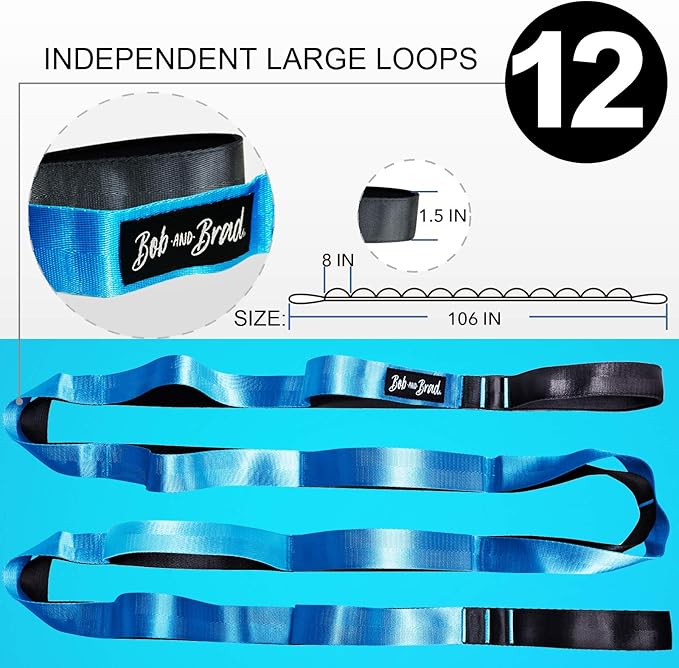 BOB AND BRAD 12 Loop Yoga Stretch Strap - Non-elastic for Stretching, Physical Therapy, Pilates, Dance, Gymnastics, and Athletic Trainers With Carry Bag-FlexoryFit