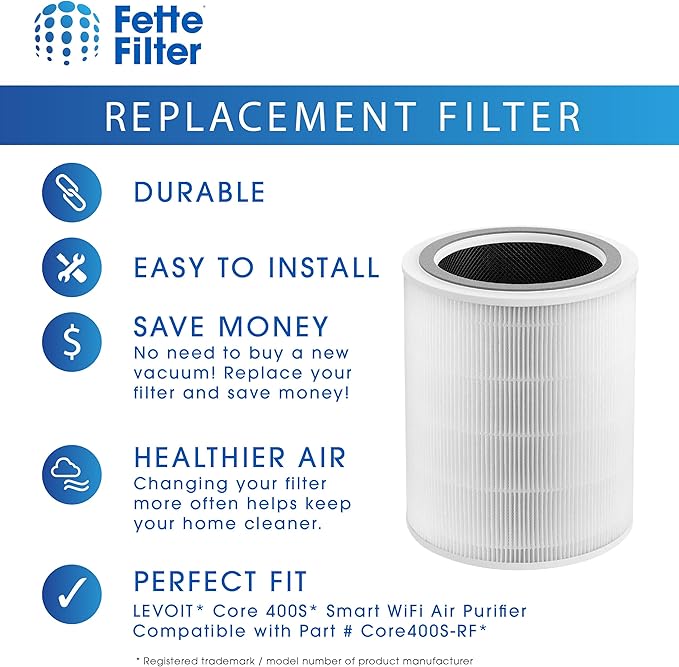 400S 3-Stage Replacement H13 True Hepa Filter Compatible with Levoit Core 400S Smart Air Purifier (white & red) and PlasmaPro 400S Smart Air Purifier Part # Core 400S-RF/LRF-C401S-WUS