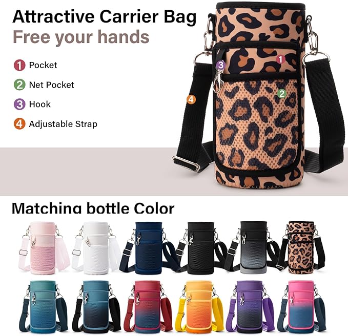 Insulated Water Bottle | Thickened Stainless Steel Vacuum Metal | Portable Sports Water Jug for Gym and Hiking with Straw, Carrier Bag, Handle Strap | BPA-Free 32 oz-FlexoryFit