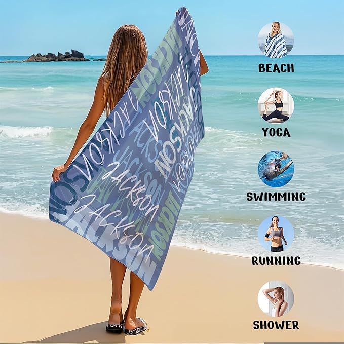 JML Personalized Beach Towel with Name, Custom Beach Towel with Name, Customized Microfiber Pool Towel, Quick Dry & Absorbent Swim Towel for Adult,Anniversary, Birthday, Summer Holiday,Vacation-FlexoryFit