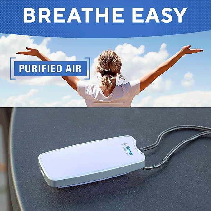 AirTamer A310W Personal Rechargeable and Portable Air Purifier Negative Ion Generator, Proven Performance, White with Metal Travel Case