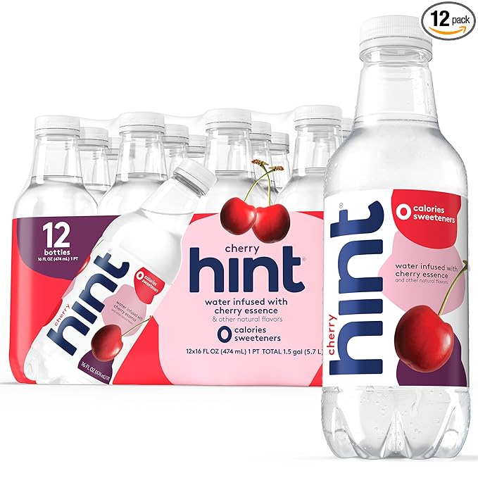 Hint Fruit-Infused Bottled Water, Cherry - Sugar Free Flavored Water with Zero Calories, Naturally Flavored, and No Artificial Sweeteners - 16 Fl Oz (Pack of 12)-FlexoryFit