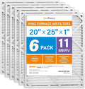LotFancy 20x25x1 Air Filter MERV 11 Pet Smoke Allergens Defense (6-Pack) Pleated HVAC Furnace Air Filters, Replacement for Home AC & Heating Systems, Actual Size: 19.75" x 24.75" x 0.75"
