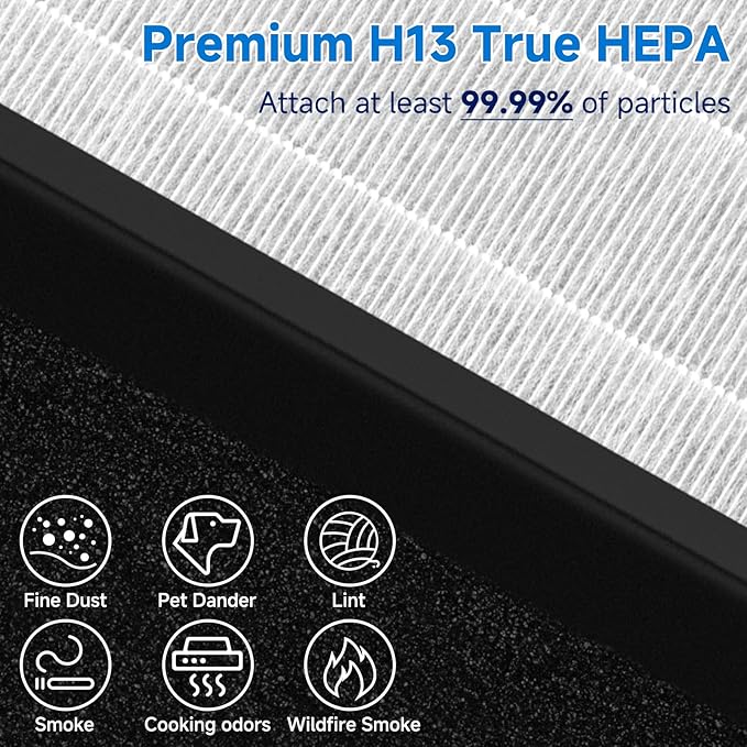 TZ-K2 TRUE HEPA Replacement Filter Compatible with ToLife TZ-K2, 3-in-1 H13 Activated Carbon TZ-K2-A Filter, 2 Pack