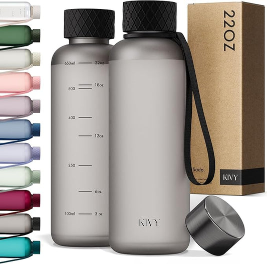 KIVY Tritan Water Bottle with removable sleeve - 22 oz Water Bottle screw top - Reusable water bottle no straw - Aesthetic water bottle - Black bottle for men - Dishwasher safe-FlexoryFit