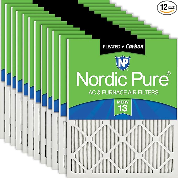 Nordic Pure 14x24x1 (13 3/4 x 23 3/4 x 3/4) Pleated Air Filters MERV 13 Plus Carbon 12 Pack