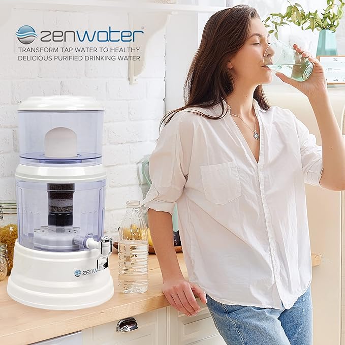 4-Gallon Countertop Gravity Water Filter System - Portable Alkaline Filtration System - Enjoy Clean and Mineral-Rich Hydration at Home, Office, or Travel