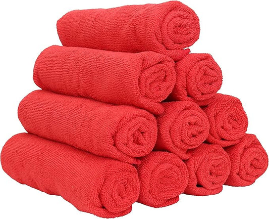 Arkwright Microfiber Gym Towel - Pack of 12 - Super Soft, Quick Dry Workout Sweat Towels, 300 GSM Lightweight & Absorbent for Sports, Working Out, Yoga, and Spa, 16 x 27 in, Red-FlexoryFit