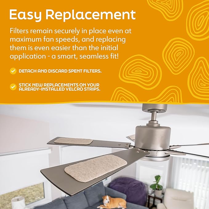 Pet Fresh Ceiling Fan Filters | Made with Zeolite to Trap Pet Odors, Dander & Dust | Unscented Fan Blade Filter, Fits All Ceiling Fans (3-Pack)