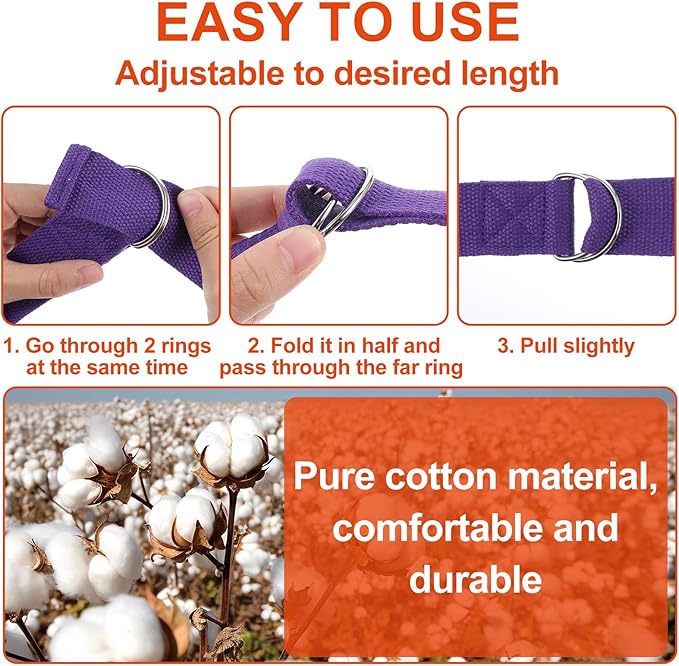 10 Pcs Yoga Strap for Stretching Bulk 6ft Exercise Stretch Band with Metal D Ring Adjustable Pilates Non Elastic Yoga Stretch Belt for Women Men Physical Fitness Gym Workout Dance-FlexoryFit