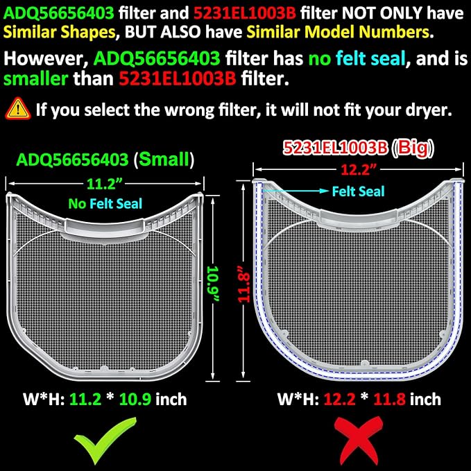 ADQ56656403 Lint Filter Replacement for LG Dryers & WashTowers, Ultra Durable Dryer Lint Screen Trap, Compatible with Part Number AP7012980 PS16546780