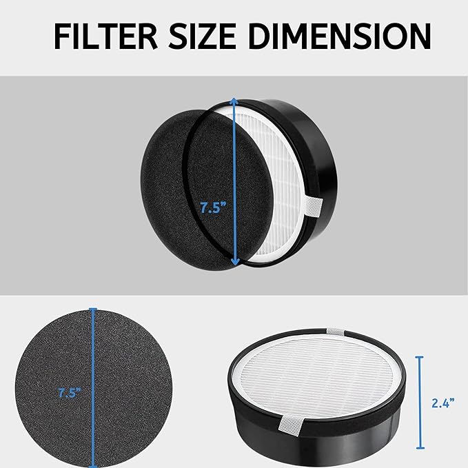 Nispira LV-H132 True HEPA Air Filter with Carbon Pre Filter Replacement Compatible with Air Purifiers LV-H132. Compared to Part LV-H132-RF - 7.5” x 2.4” x 7.5” (3 Pack)