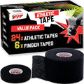 Black Athletic Tape Extremely Strong: 24 Rolls + 6 Finger Roll. Easy to Apply & No Residue. Sports Tape Athletic for Boxing Football Climbing or Gymnastics for Wrist Ankle & Hand Protection