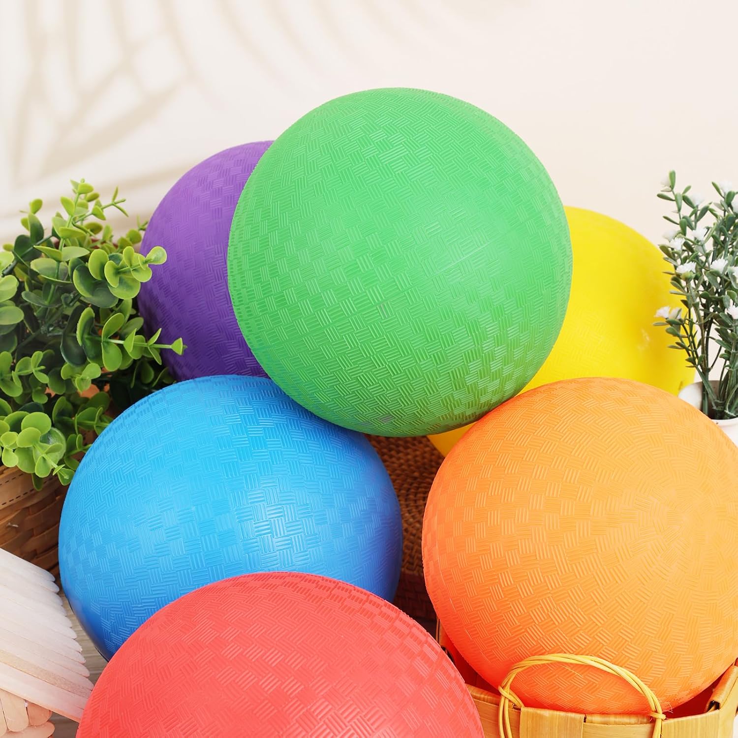LovesTown Inflatable Playground Ball, 8.5 Inch Dodgeballs Kickballs with Air Pump, for 4 Square Ball Games, Sports Toys, Green