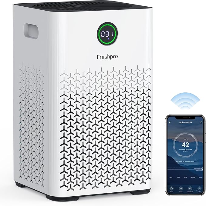 Air Purifiers for Home Large Room, Covers Up to 2000 ft² 4-in-1 Air H13 HEPA Filter, Smart Wifi Air Purifiers for Pet Room Kitchen, Bedroom, Air Cleaner for Pets Hair Dust Pollen, KF-P34W