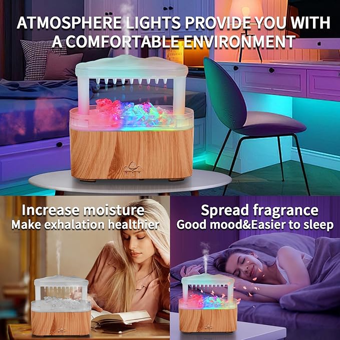 BOHOFAM Essential Oil Diffuser with Stone,Rain Cloud Humidifier, Simultaneously Water Drip and Air Mist,Aroma Diffusers has 8 Colorful and RBG Light Change for Home Bedroom